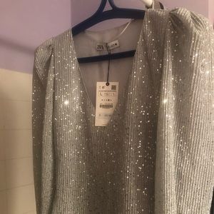 Zara silver sequinned top Large